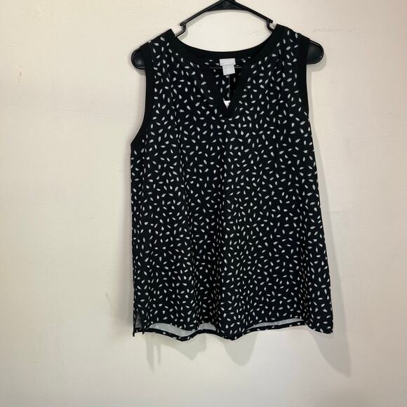 Chico’s Zen Sport Black White Dot Print Notch Neck Tank Top NWT Size 2 US L - Picture 1 of 8